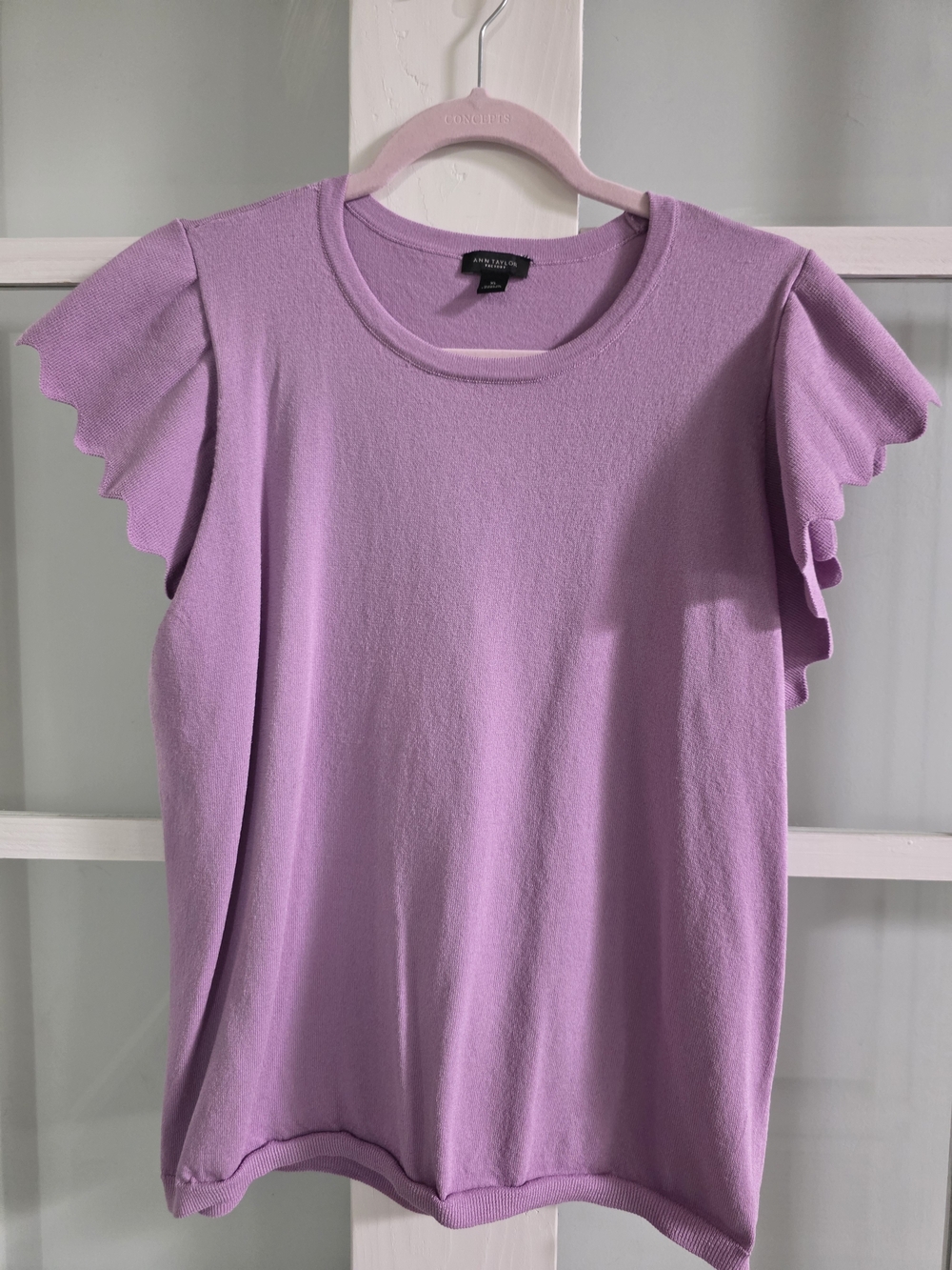 Ann Taylor Lilac Ruffle Sleeve Short-Sleeve Knit Tee